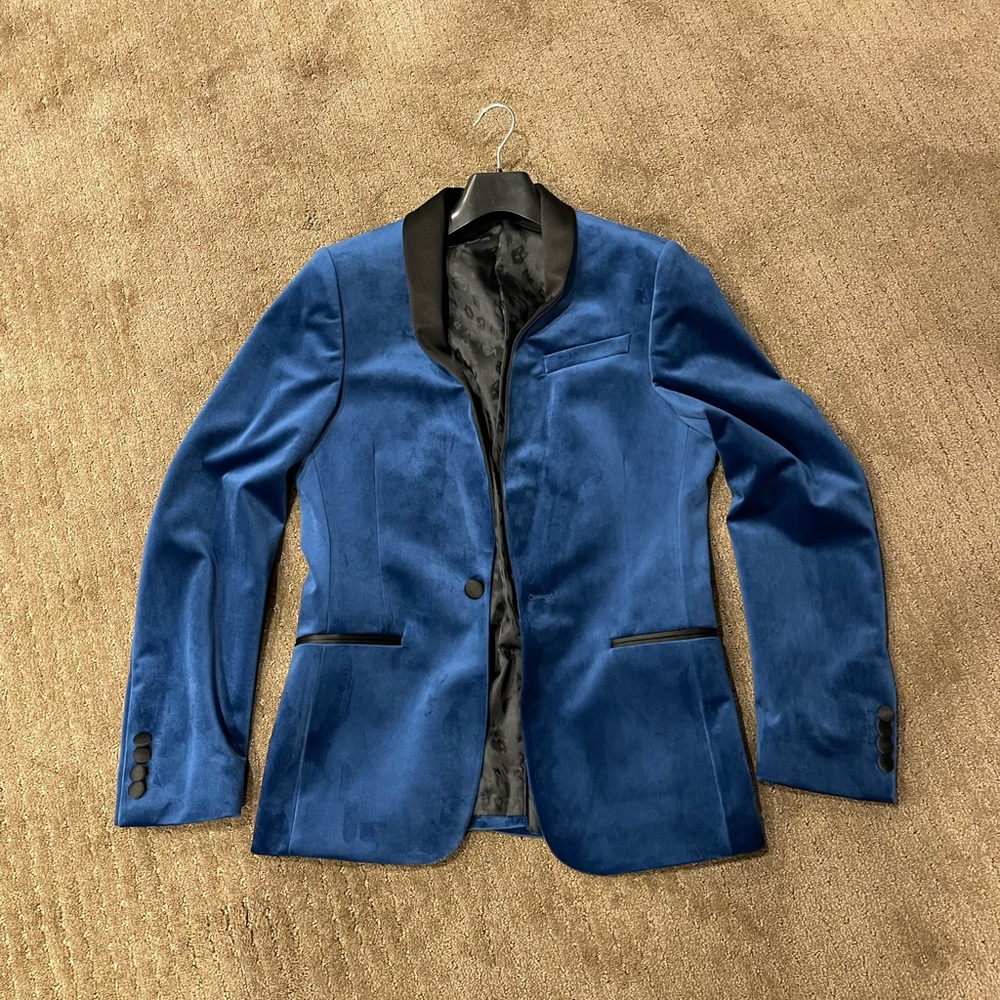 ASOS Black Suit Jacket blazer with Blue Lining